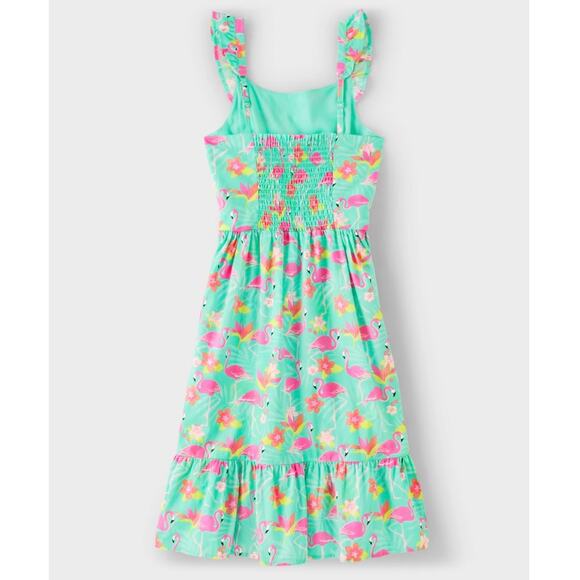 GYMBOREE | Adult Women's Pink Flamingo Turquoise Flutter Sleeve Dress | Medium - Picture 2 of 10